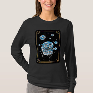 Camiseta Cartomante Astronauta de Gato Cartão de Tarot Mís