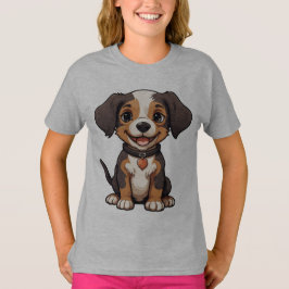 Camiseta Cartoon Adorável Puppy com uma Expressão Feliz