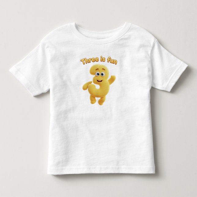Camiseta Cartoon Alegre Número 3 | "Três é Divertido" (Frente)