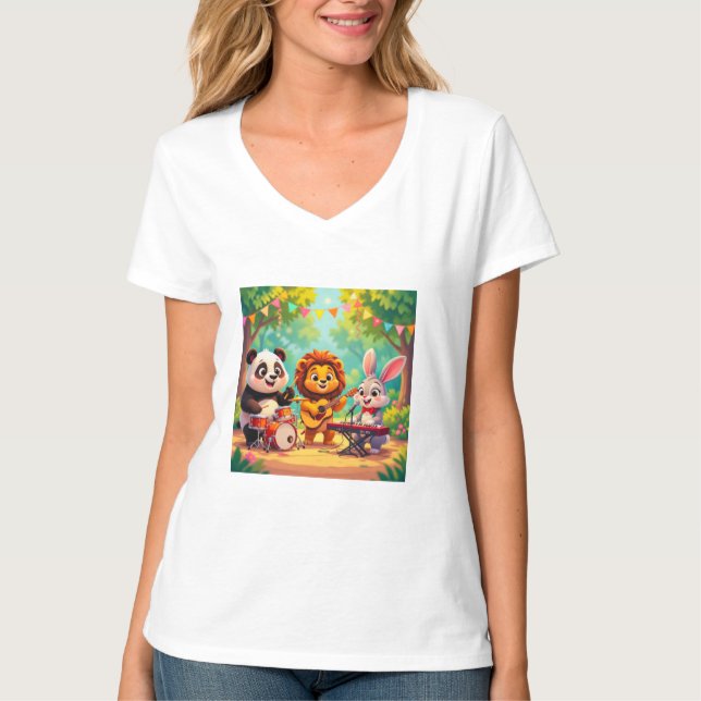 Camiseta 🎵 Cartoon Animal Music Party – Fun & Cute Musical (Frente)