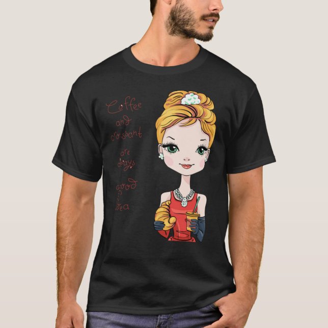 Camiseta Cartoon Audrey Hepburn Breakfast na classe Tiffany (Frente)