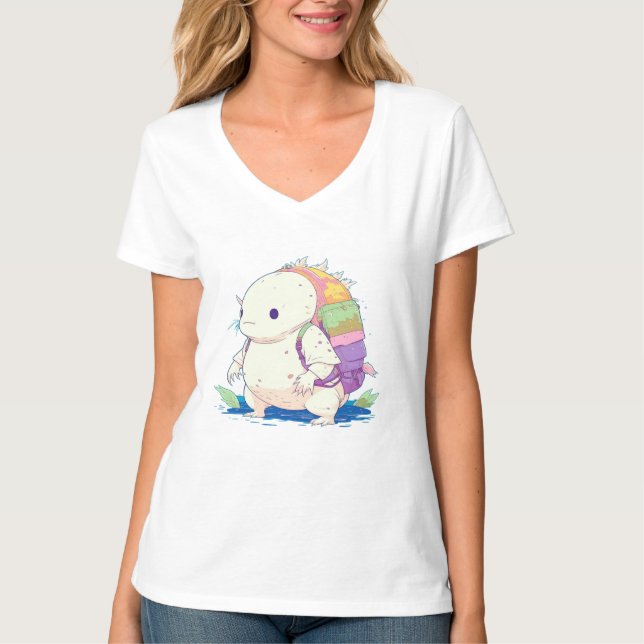 Camiseta Cartoon Axolotl Kawaii de volta à escola (Frente)