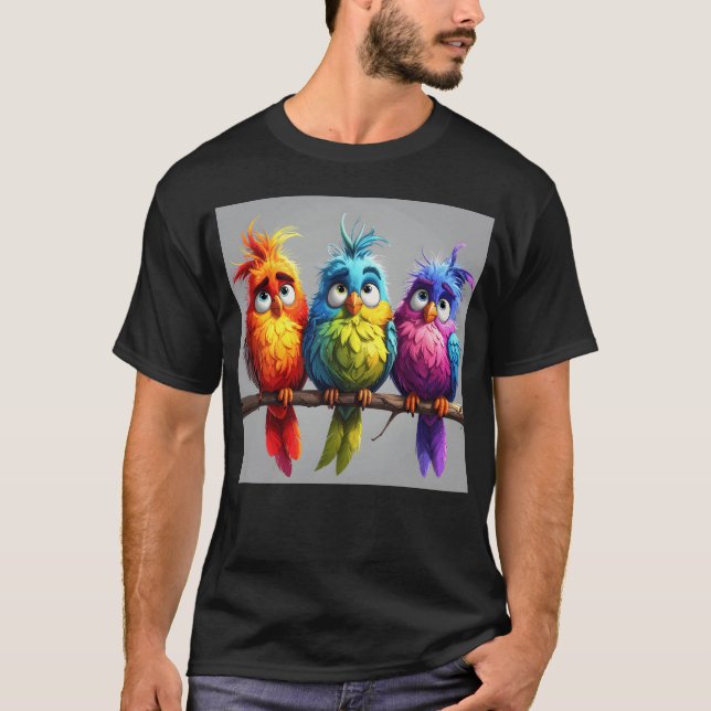 Camiseta Cartoon Birds 1 engraçado (Frente)