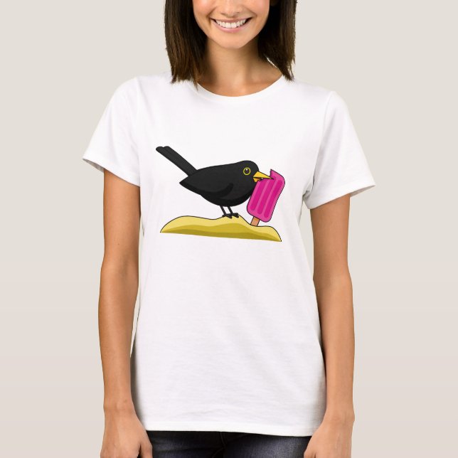 Camiseta Cartoon Blackbird Comendo Um Sorvete (Frente)