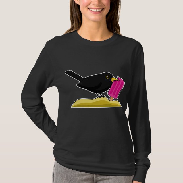 Camiseta Cartoon Blackbird Comendo Um Sorvete (Frente)