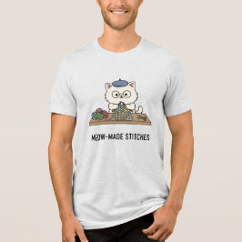 Camiseta Cartoon Blue Beret Cat Knitting Colorful Yarn Love