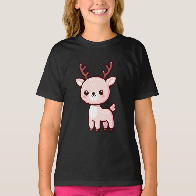 Camiseta Cartoon Bonito Reindeer de Natal (Frente)