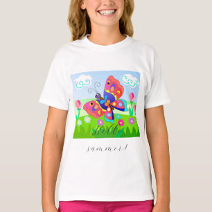 Camiseta Cartoon Borboletas e flores Colorfoul