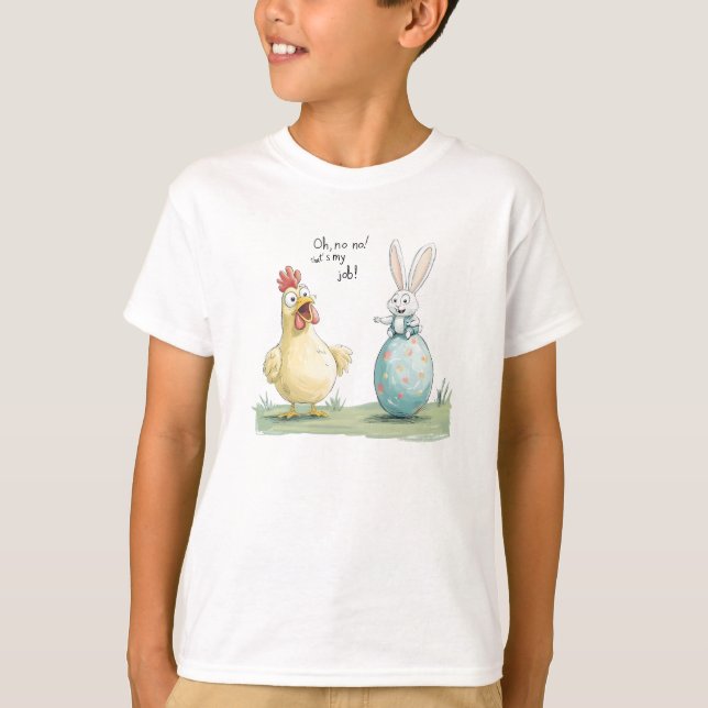Camiseta Cartoon Bunny Pintinho, Diversão de Páscoa de Ovo (Frente)