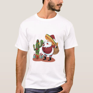 Camiseta Cartoon cactus e Papai Noel vestindo um sombrero