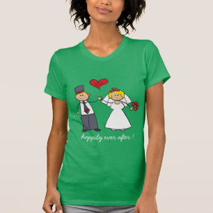 Camiseta Cartoon Casal Noiva e Coração Vermelho de Groom