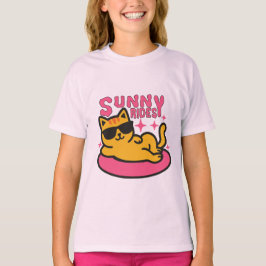 Camiseta Cartoon Chill cat em floatie no humor solar