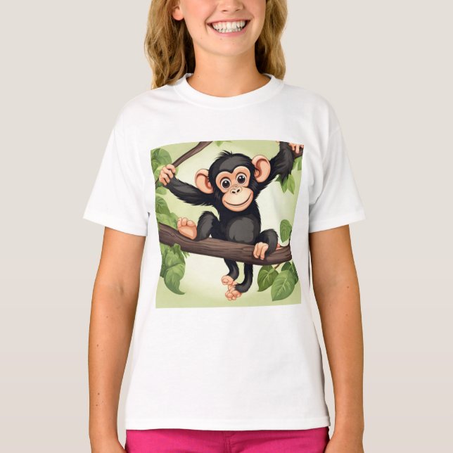 Camiseta Cartoon Chimpanzé Engraçado e Bonito (Frente)