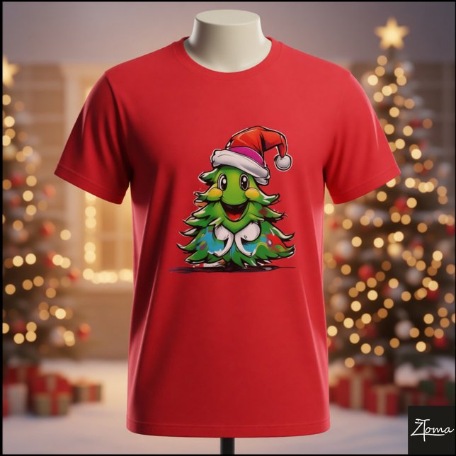 Camiseta  Cartoon Christmas Tree Santa Hat Graffiti (Criador carregado)