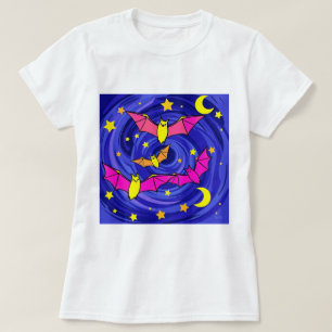 Camiseta Cartoon Colorida Bat Cute Halloween Starry Night