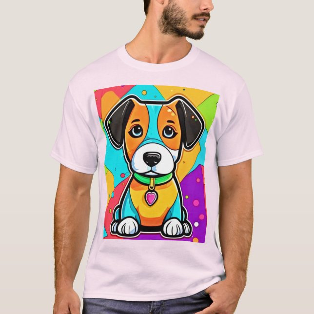 Camiseta Cartoon Colorida Puppy Art Impressão (Frente)