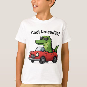 Camiseta Cartoon Crocodilo legal em Óculos de sol Dirigindo
