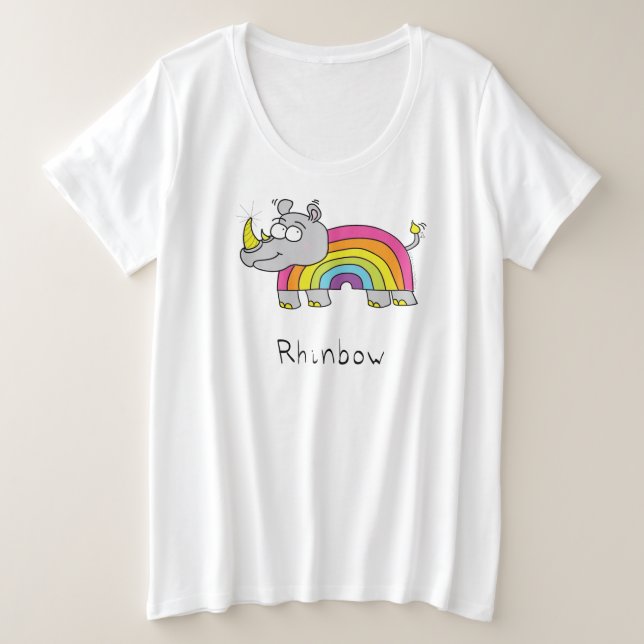 Camiseta Cartoon Cute Rhino Rainbow Rhinocerontes Kids (Frente do Design)