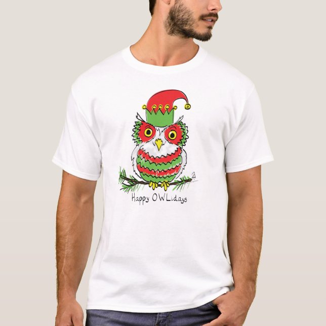 Camiseta Cartoon da Owl Christmas (Frente)