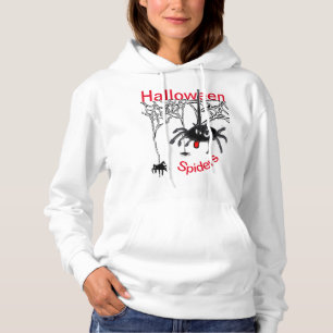 Camiseta Cartoon das Aranhas do Halloween. Hoodie de texto