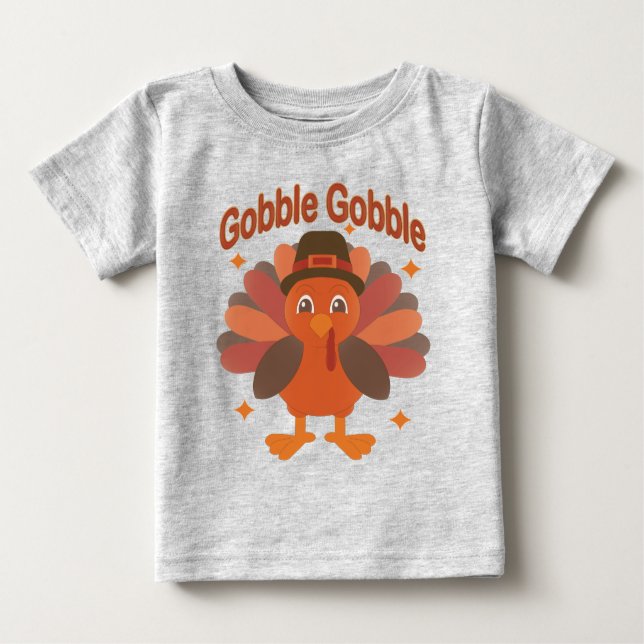 Camiseta Cartoon de Ação de Graças da Turquia - "Gobble Gob (Frente)