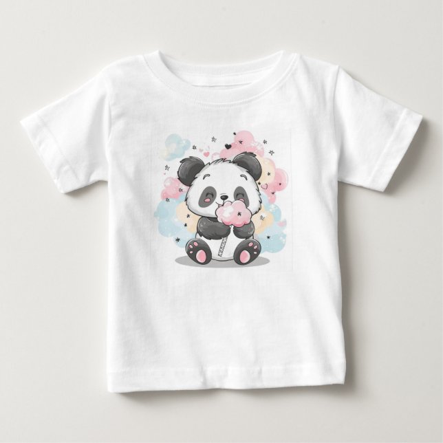 Camiseta Cartoon de algodão doce Kawaii - Panda Bonita (Frente)