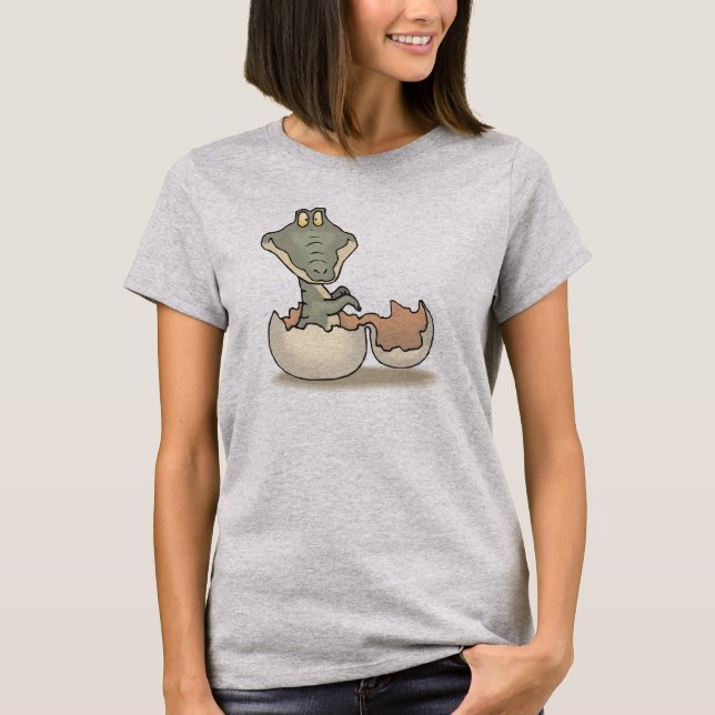 Camiseta Cartoon de Alligador de Bebê Cónico, Hatching de E (Frente)