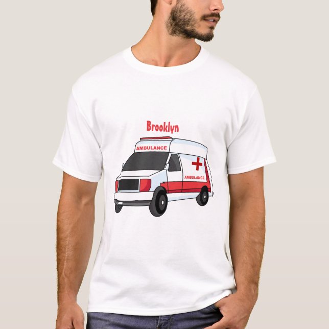 Camiseta Cartoon de ambulância vermelha (Frente)