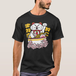Camiseta Cartoon de Animação Japonês Cats Kawaii Ramen Cute
