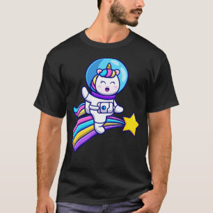 Camiseta Cartoon de Astronauta do Unicórnio Bonito Andando 