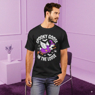 Camiseta Cartoon de Bruxa de Ganso de Halloween Roxo