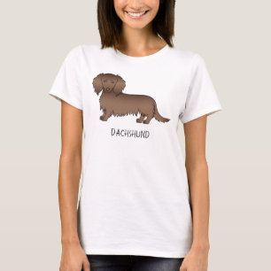 Camiseta Cartoon de Cabelo Longo de Chocolate Cão e Texto