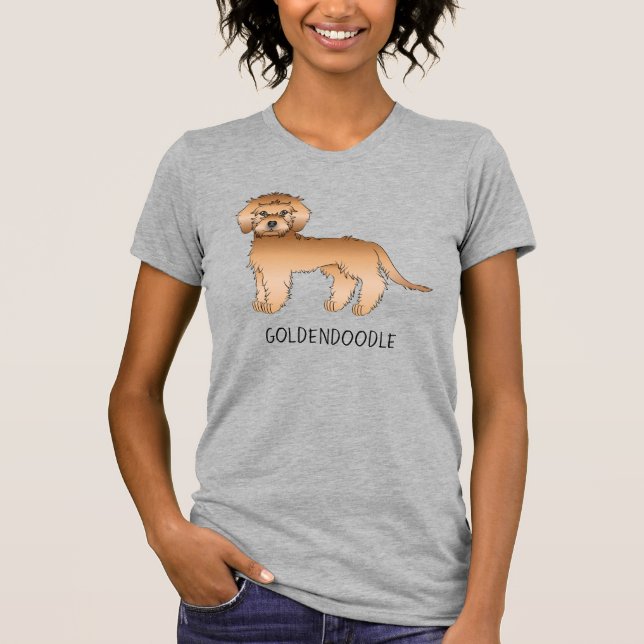 Camiseta Cartoon de Cachorro Mini Goldendoodle Dourado Apri (Frente)