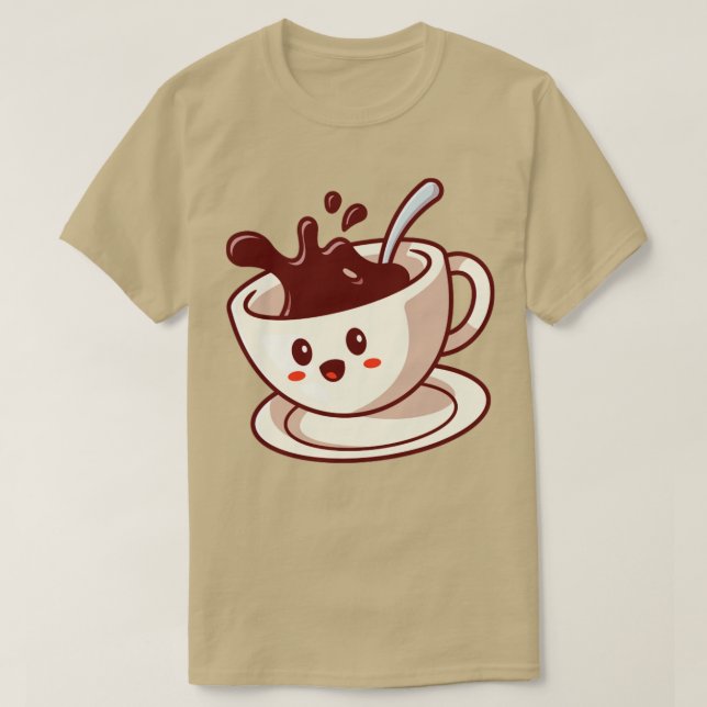Camiseta Cartoon de café feliz e giro1 (Frente do Design)