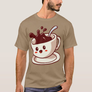 Camiseta Cartoon de café feliz e giro1