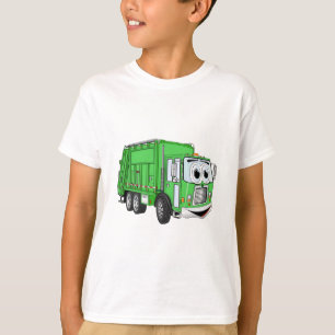 Camiseta Cartoon de Caminhão de Lixo Verde Brilhante