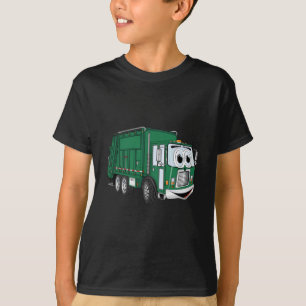 Camiseta Cartoon de Caminhão de Lixo Verde Sorridente