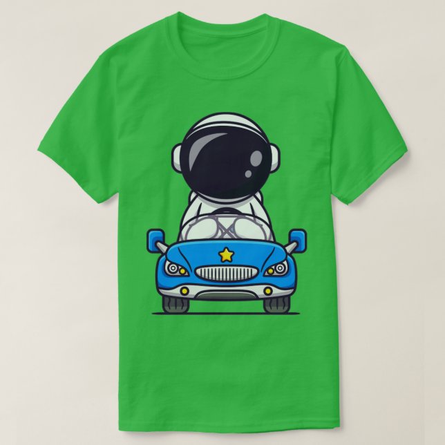 Camiseta Cartoon de Carro de Condução de Astronautas em Cut (Frente do Design)