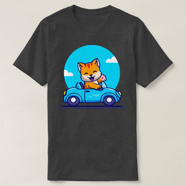 Camiseta Cartoon De Carro Para Condução De Gatos (Frente do Design)