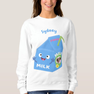Camiseta Cartoon de cartonagem de leite feliz e bonito