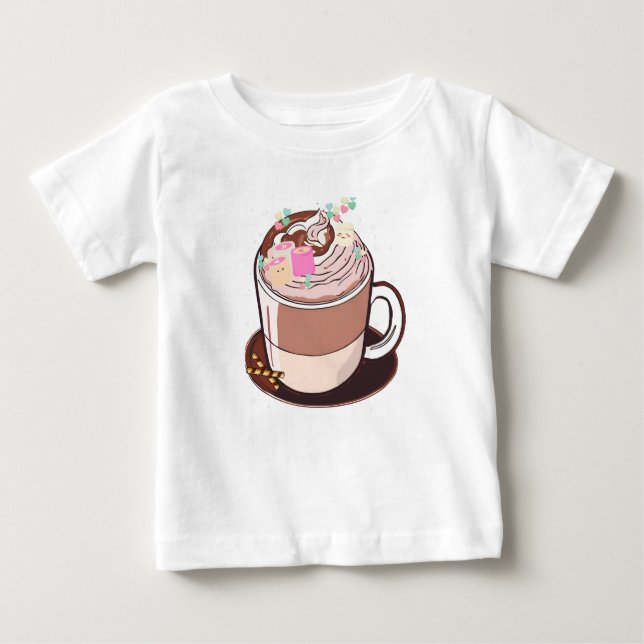 Camiseta Cartoon de chocolate quente animado e bonito (Frente)