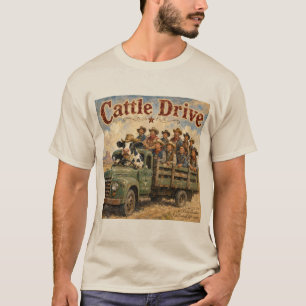 Camiseta Cartoon de Condução de Gado – Vaca Dirigindo Caubó