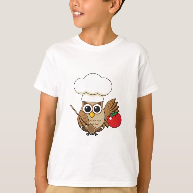 Camiseta Cartoon de Coruja Cozinhar (Frente)