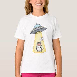 Camiseta Cartoon de Crianças sendo Raptadas por Vaca OVNI