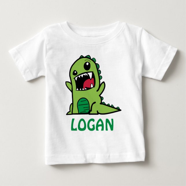 Camiseta Cartoon de dinossauro engraçado com nome (Frente)