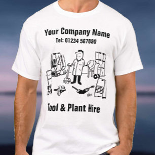 Camiseta Cartoon de Ferramenta e Aluguer de Plantas