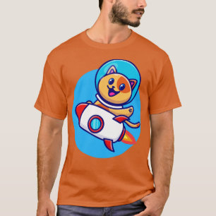 Camiseta Cartoon de foguete do Astronauta de Gato Bonito