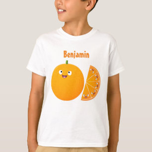 Camiseta Cartoon de fruta de citros de laranja feliz