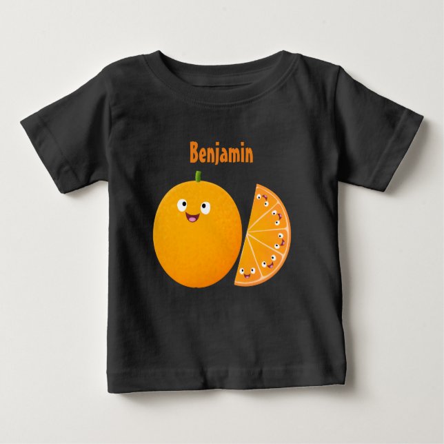 Camiseta Cartoon de fruta de citros de laranja feliz (Frente)