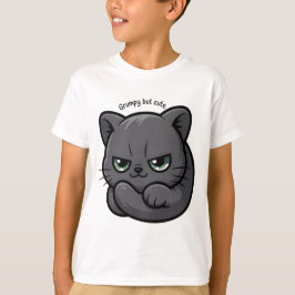 Camiseta Cartoon de Gatinho de Cinza Moody Adorable